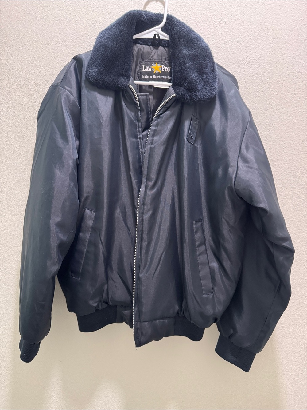 Navy Bomber Jacket with Faux Fur Collar